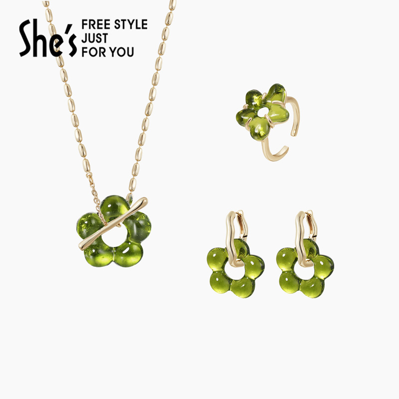 shes茜子琉璃小花朵项链耳环戒指