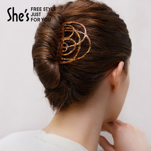 shes茜子轻简循迹典雅玳瑁醋酸板材插梳古风盘发发插发叉头饰女