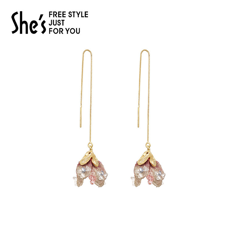 shes茜子奥莱莫奈印象刺绣花朵长款耳线流苏耳环设计感耳饰高级感,饰品/流行首饰/时尚饰品新,耳环,淘宝优惠券,粉丝福利购,淘宝优惠卷