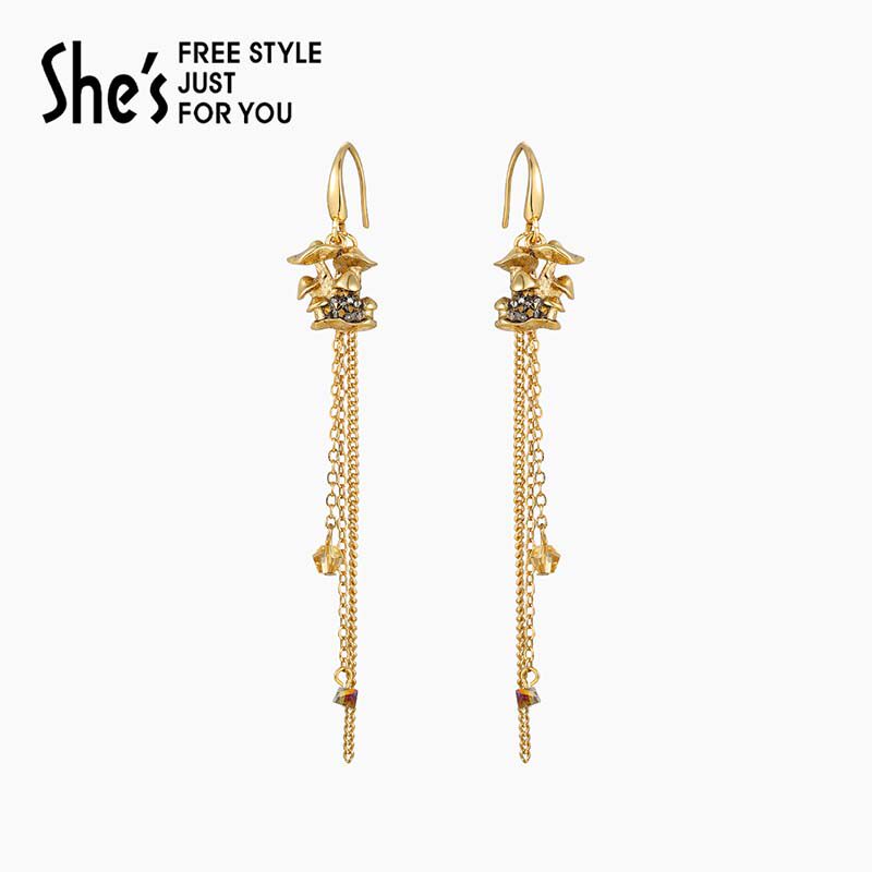 shes立体长款流苏蘑菇耳环