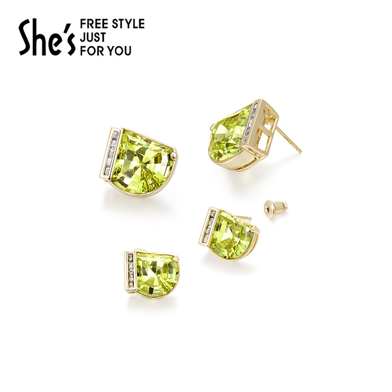 shes茜子莫奈波光晶莹剔透几何型绿色清新显白耳环高级感耳钉,饰品/流行首饰/时尚饰品新,耳钉,淘宝优惠券,粉丝福利购,淘宝优惠卷