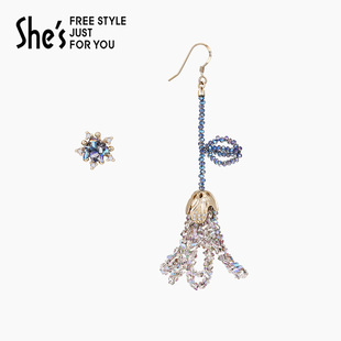 shes茜子原创莫奈浮光绿影ab款 耳环轻奢高级感耳饰 花朵耳钉耳钩式