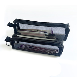 韩国简约透明网纱笔袋收纳袋学生考试专用大容量文具盒a4a5纱网袋