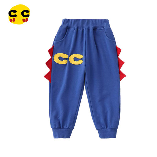 可爱设计师小恐龙红色束脚卫裤