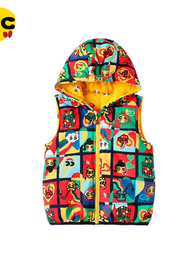 clanc韩版潮牌年春夏新款男童时尚满印个性夹棉保暖棉马甲