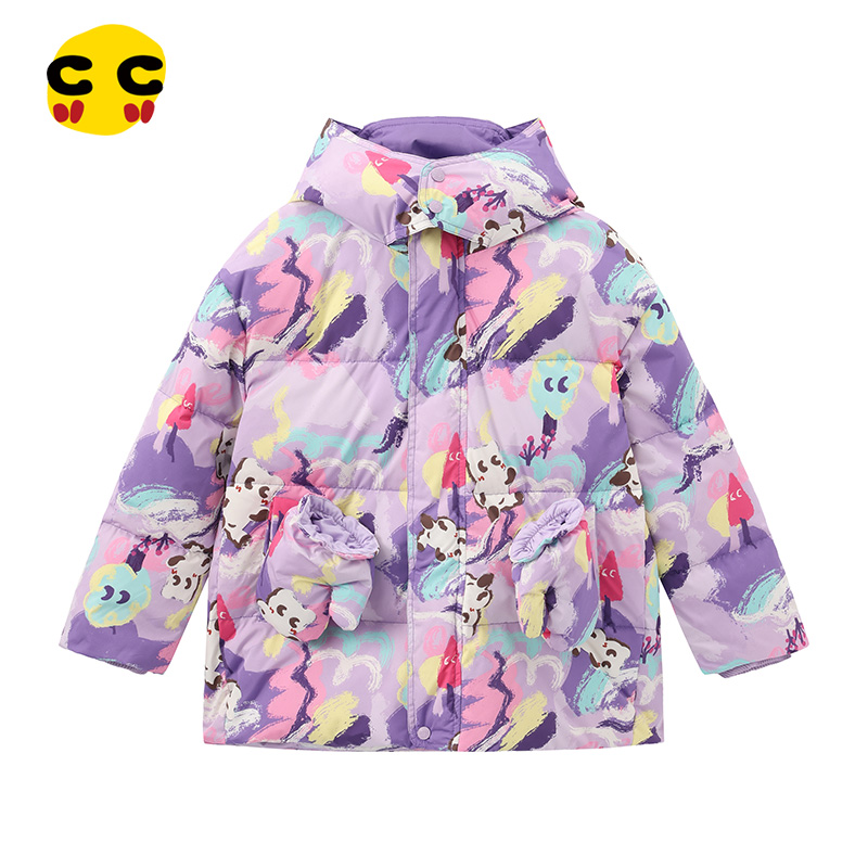 clanc潮牌童装25冬季新品女童洋气羽绒服时尚印花连帽保暖羽绒服