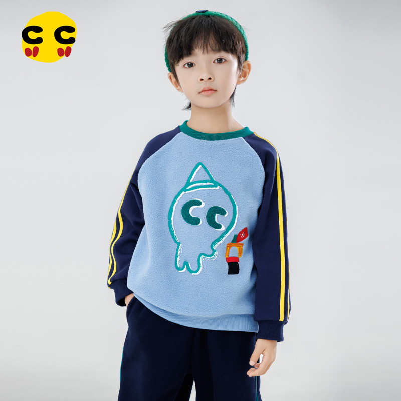 clanc秋冬男童休闲撞色卡通卫衣