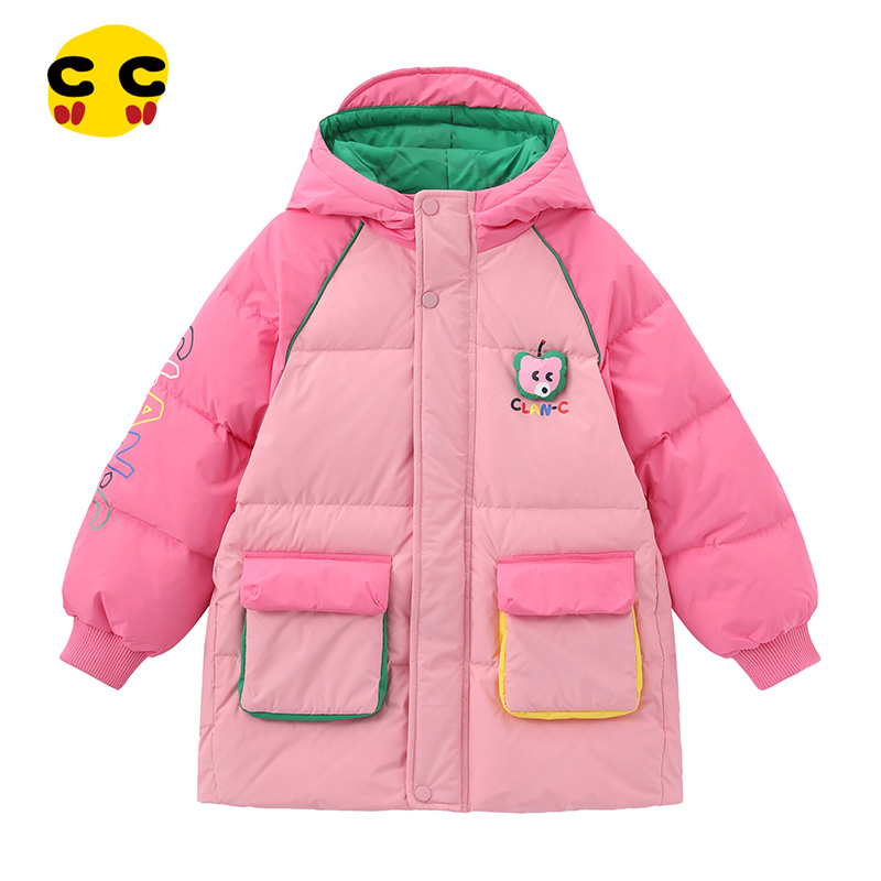 clanc潮牌童装25冬新品女童中长款羽绒服甜美可爱连帽保暖羽绒服