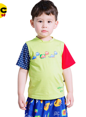 clanc潮牌童装夏季新款男童恐龙印花撞色洋气上衣儿童T恤短袖