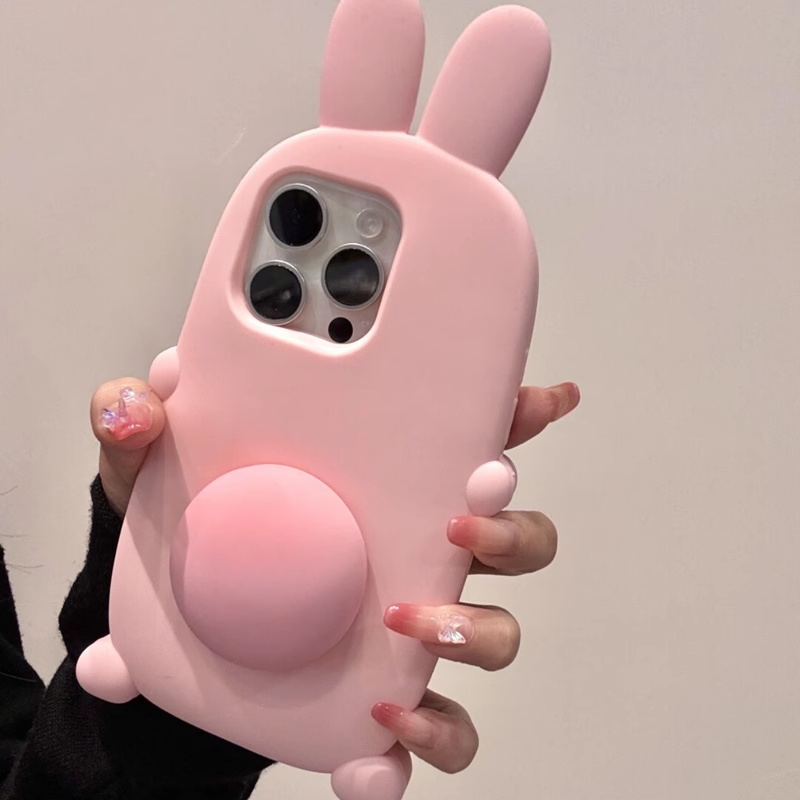 日韩卡通可爱粉色小兔子适用苹果16promax手机壳iphone15硅胶软壳14少女心13全包防摔16por立体保护套带支架