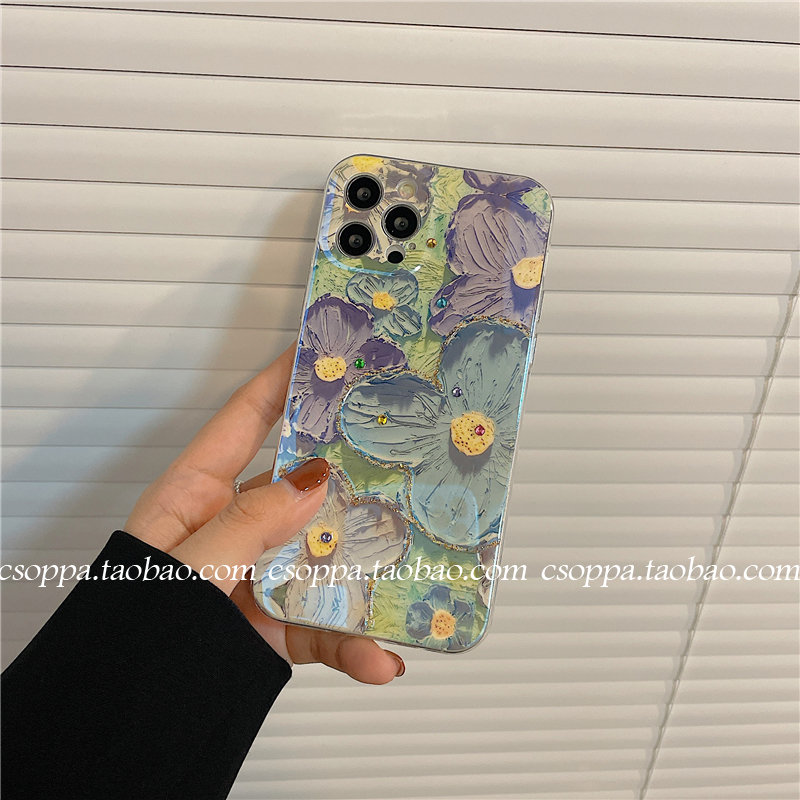 荣耀50蓝光花朵华为荣耀30手机壳20青春版30lite小清新9x油画x10可爱8x适用20i软v40镭射亮面5G保护套超仙女s