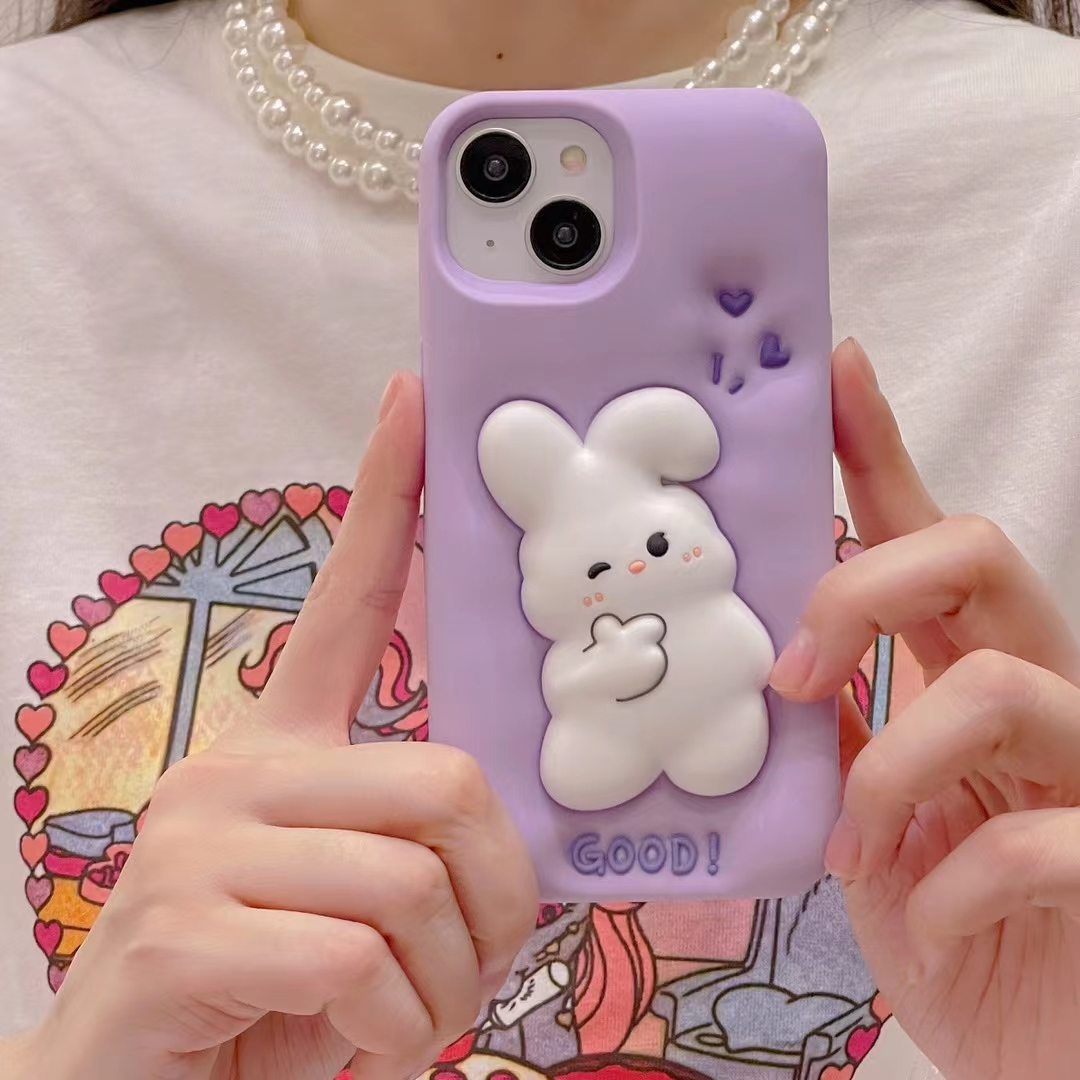 按压捏捏萌兔适用苹果15手机壳iPhone16promax软硅胶14plus鸭子13pro全包保护套12立体凹凸11可爱女新款por厚