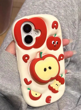立体红苹果核创意支架适用OPPOReno15手机壳reno15pro硅胶软壳全包边防摔保护套水桶腰椭圆加厚reon15潮女款