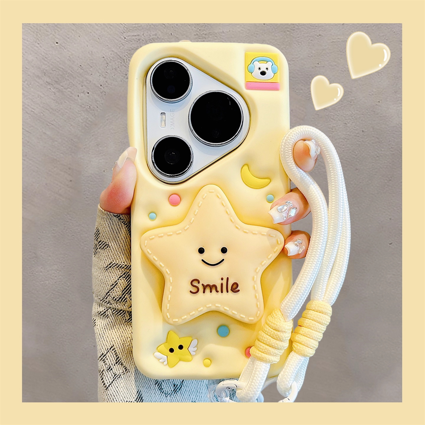立体可爱笑脸星星支架硅胶软壳
