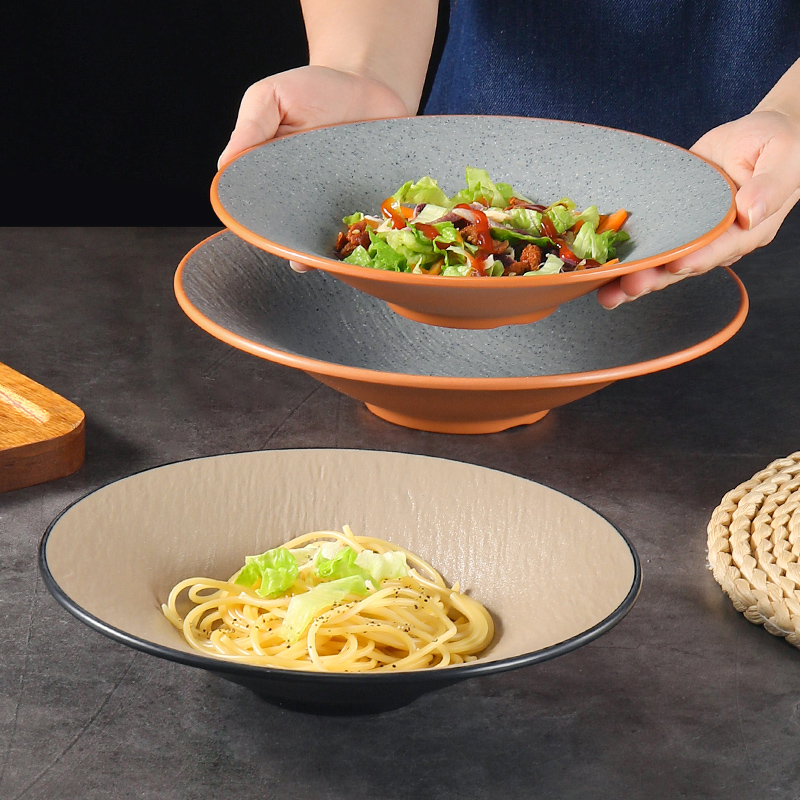 密胺日式斗笠浅底碗宽口碗汤面碗