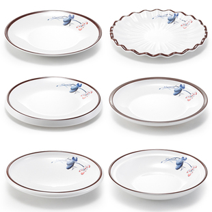 密胺盘子圆形饭厅商用特色炒盘子酒店凉菜盘带花纹瓷川菜专用盘