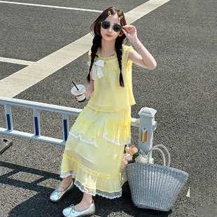 套装 公主裙舒适服饰搭配潮款 女童夏季 甜美夏装 2025 高端潮装 夏款