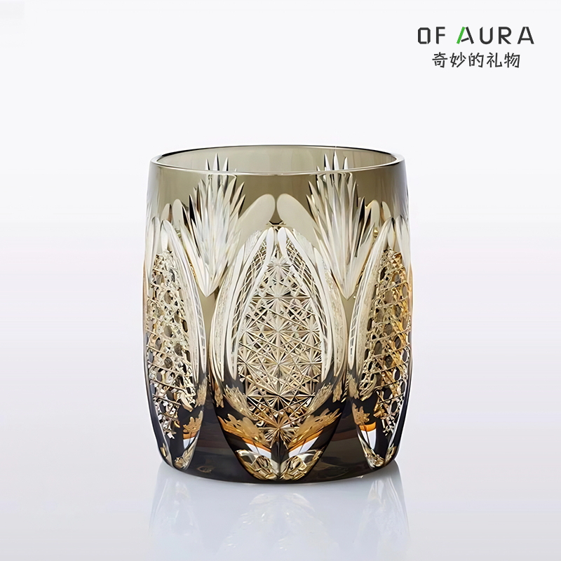 OF AURA江户切子白雾凇水晶杯手工雕刻玻璃杯威士忌洋酒杯送礼