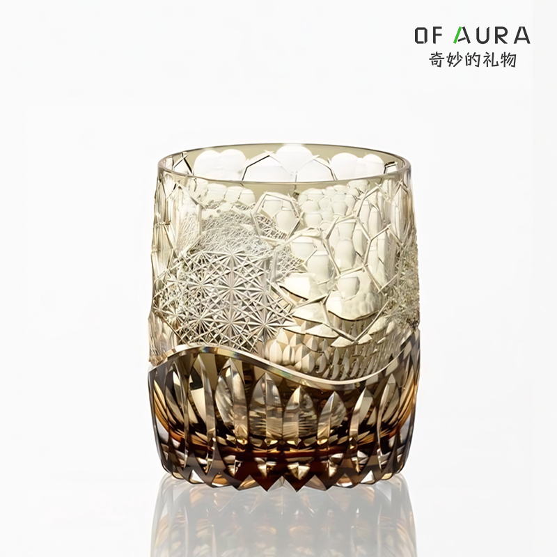 OF AURA江户切子雪冰光手工雕刻水晶杯威士忌杯洋酒杯