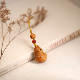 檀木雪人手机挂绳小挂件可爱复古手机链挂饰吊坠挂坠精致女款治愈