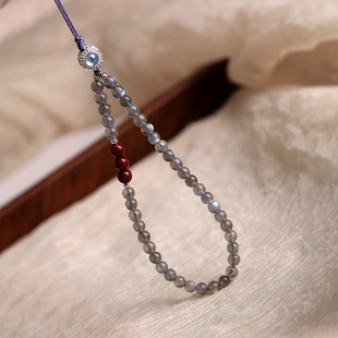 灰月光石手机链挂绳挂件女款长钥匙扣吊坠指环手腕绳玉石腕带防丢