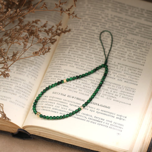 孔雀石手机链挂绳挂件女款长复古风包钥匙扣吊坠指环腕绳腕带防丢