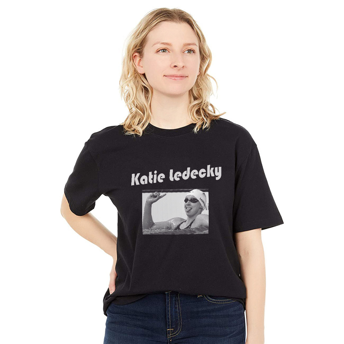 莱女士游泳核少女凯蒂莱德基自由泳运动女t恤美国usa运动透气上衣