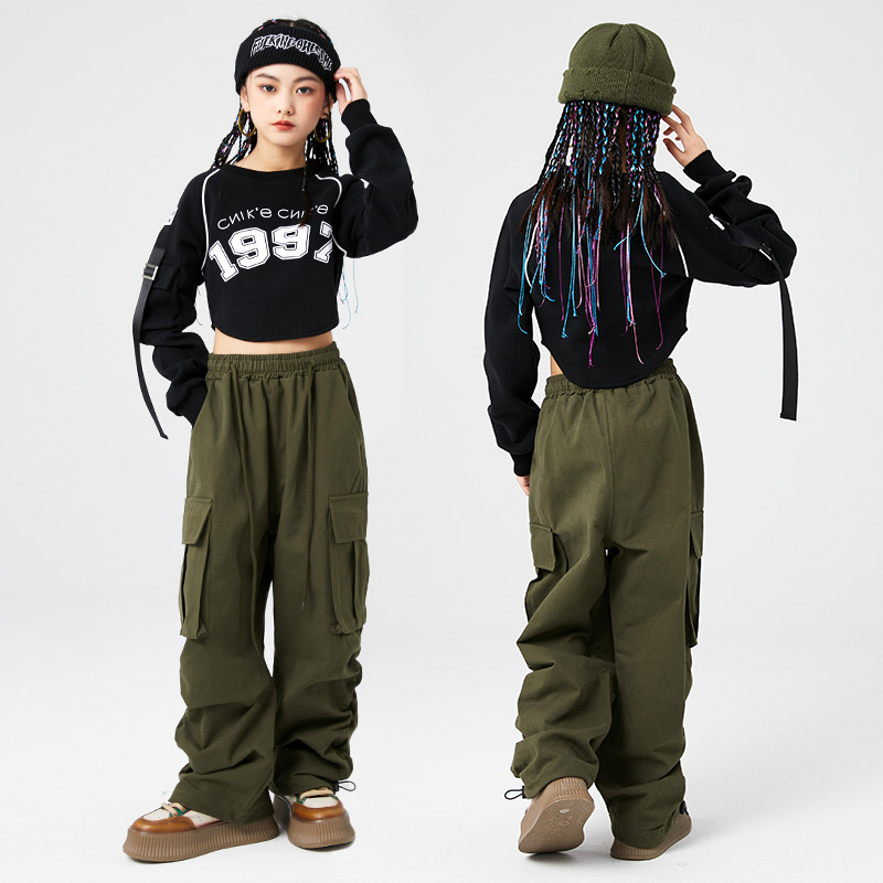 儿童韩版爵士舞露脐演出服