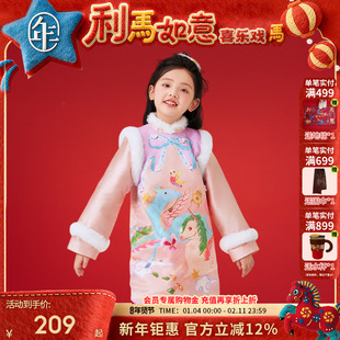 年衣童装旗袍裙冬季新款女童唐装连衣裙中式假两件裙子礼服拜年服