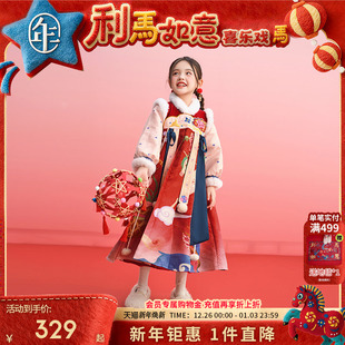 唐装 年衣童装 女童中式 新品 改良汉服加绒连衣裙拜年年服 汉服裙冬季