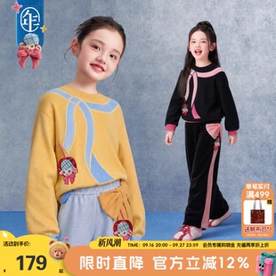 年衣童装蝴蝶结毛衣冬季新款女童可爱甜美宽松圆领针织衫毛衫上衣