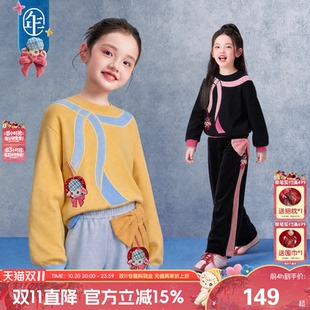 年衣童装蝴蝶结毛衣冬季新款女童可爱甜美宽松圆领针织衫毛衫上衣