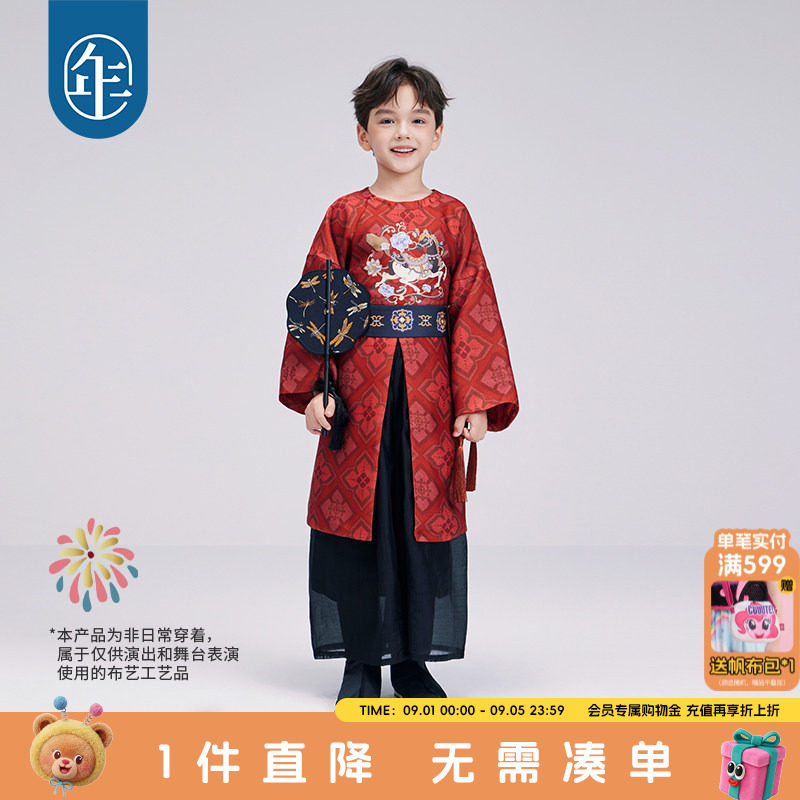 年衣童装儿童汉服套装男童春秋季新款改良唐装长袍灯笼裤演出服图片