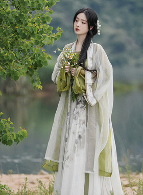 茵卡蕾墨竹原创宋制汉服女中国风齐腰襦裙绿色超仙飘逸日常春夏季