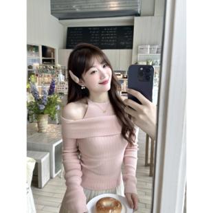 瞌睡树◆干枯玫瑰 露肩秋冬修身显瘦假两件露肩针织衫内搭上衣