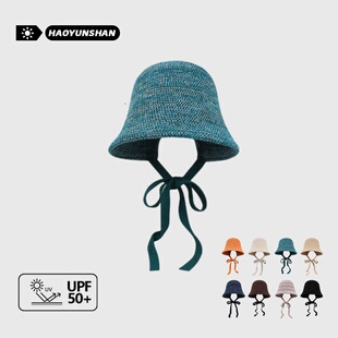倪妮同款透气针织防晒帽日本大头围渔夫帽女夏季百搭遮阳系带帽子