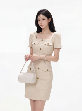 【周子仪】白色牛仔小个子连衣裙女夏季2026年新款高级感裙子