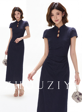 【周子仪】蓝色牛仔连衣裙女春夏长裙2026新款性感开叉新中式裙子
