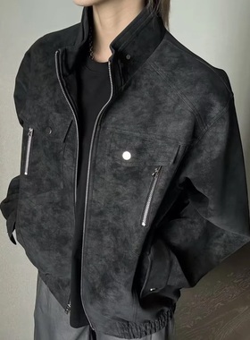 紫色2025年工装外套男春秋美式复古立领皮衣夹克高级感痞帅棒球服