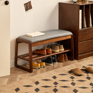实木换鞋凳门口家用鞋柜坐凳一体入户进门网红创意坐垫软包长凳子