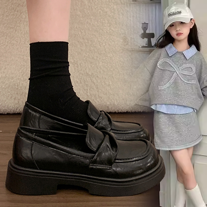 女款小众洋气日常懒人一脚蹬乐福鞋女童2026春秋新款百搭小皮鞋潮