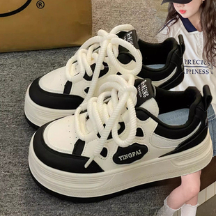 高颜值小众女童爆款厚底板鞋女春夏百搭超火小白鞋增高软底透气鞋