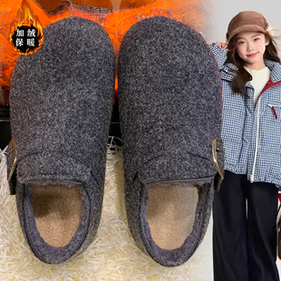 女童2026新款秋冬季保暖软底毛绒勃肯鞋女搭扣一脚蹬内增高厚底鞋