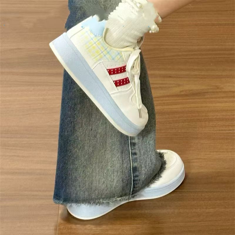 女童米白红厚底板鞋2026新款软底