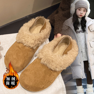 2026冬季新款女童时尚防滑毛毛鞋复古圆头内增高保暖两穿勃肯鞋女