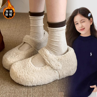 女童巨好看内增高勃肯鞋毛毛鞋女2026新款冬季加绒玛丽珍棉鞋单鞋