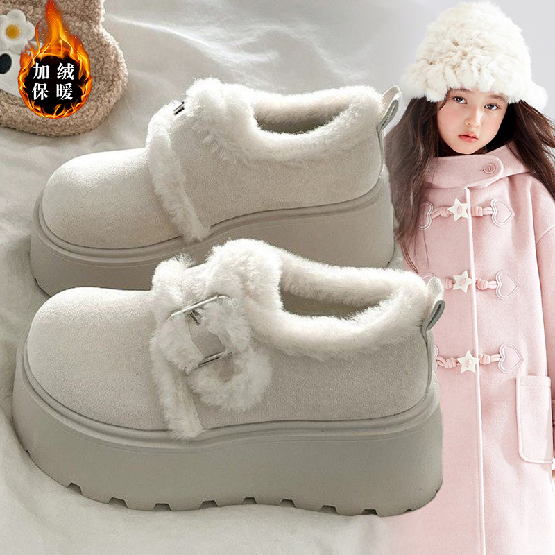 女童时尚松糕厚底加绒保暖勃肯鞋女2025秋冬季新款增高雪地靴棉鞋