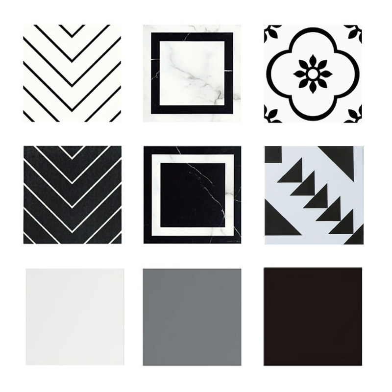 北欧黑白小花砖200x200 厨房墙砖艺术花片瓷砖浴室卫生间阳台地砖