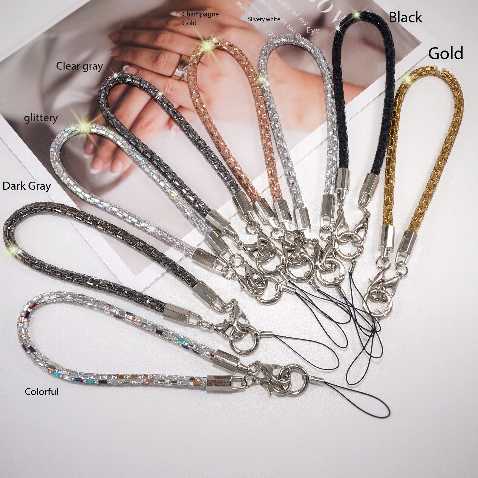 高端精致带方水晶结手机挂绳手腕绳女短手提皮挂链挂件防丢手机链