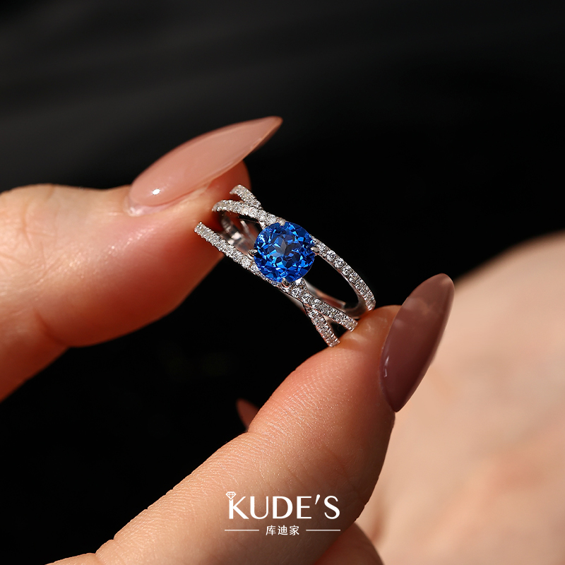 KUDE'S库迪家1.36克拉培育红蓝宝石戒指女士925银高级设计感钻戒